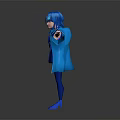 Game Movie Character Blue Hair Blue Kimono Coat Short Skirt Stockings High Heels Arms Outstretched