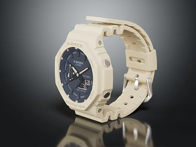 Sporty Casual Watch With Cream Strap Blue Dial Plastic Band And Digital Analog 3d model