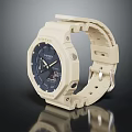 Sporty Casual Watch With Cream Strap Blue Dial Plastic Band And Digital Analog