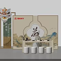 Traditional Tea Ceremony Interactive Zone With Mountain Art And Tea Table Setup