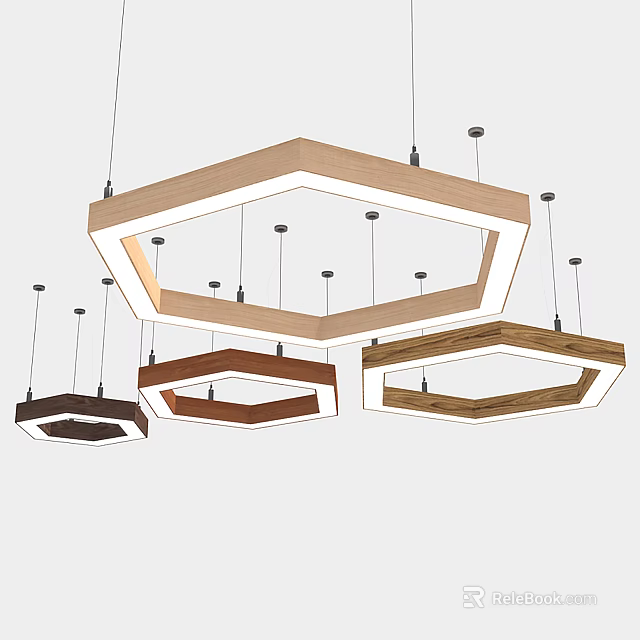 Modern Hexagonal Chandeliers With Wooden Frames And Multiple Contemporary Design Styles 3d model