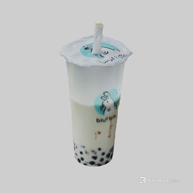 Refreshing Bubble Tea in Transparent Cup with Straw Tapioca Pearls and BuiBui Tea Logo 3d model 