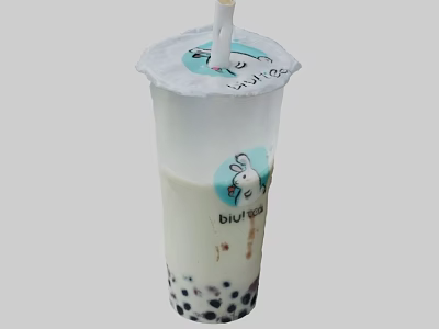 Refreshing Bubble Tea in Transparent Cup with Straw Tapioca Pearls and BuiBui Tea Logo 3d model