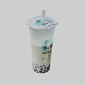 Refreshing Bubble Tea in Transparent Cup with Straw Tapioca Pearls and BuiBui Tea Logo