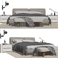 Modern Double Bed with Upholstered Headboard Nightstands and Gray Bedding