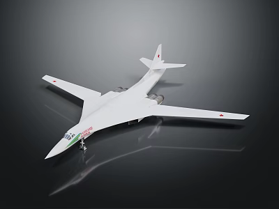 White Airplane Model With Red Tail Details On Dark Reflective Background 3d model