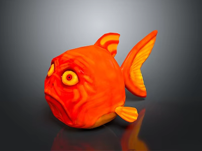 Vibrant Orange Aquatic Fish Toy Figure With Big Eyes Fins And Tail 3d model