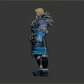 Muscular Blue Skinned Fantasy Man In Ice Themed Armor Holding Hammer