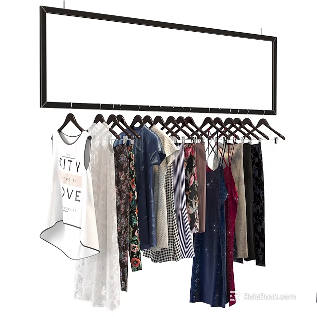 Variety of Stylish Clothes Hanging on Hangers in Black Frame with Different Styles 3d model 