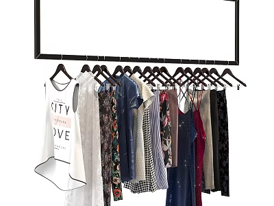 Variety of Stylish Clothes Hanging on Hangers in Black Frame with Different Styles 3d model