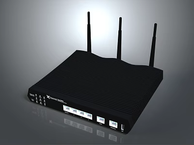 NetComm Wireless Router With Three Antennas Multiple Ports And Black Sleek Design 3d model