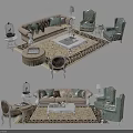 Elegant Classical Sofa and Coffee Table Combination with Chairs Rug and Decorative Lamp