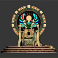 Egyptian Themed Decorative Throne With Colorful Circular Backdrop Golden Armrests And Multi Tiered Steps