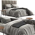 Modern Double Bed With Linen Sheets Pillows Throw Blanket And Side Table 3d model