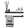 Modern Bathroom Accessories With Black Shelf Diffuser Hand Soap Bottles And Towel Rack 3d model