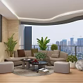 Luxurious Villa Balcony Design With Comfortable Sofa Green Plants And Night View