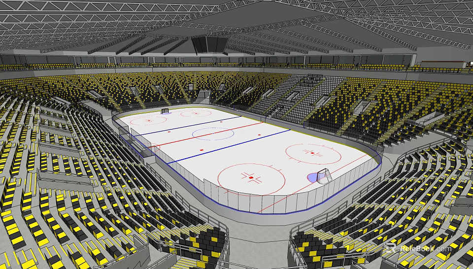 Modern Indoor Ice Hockey Arena With Surrounding Seating And Ice Rink Design 3d model 