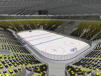 Modern Indoor Ice Hockey Arena With Surrounding Seating And Ice Rink Design 3d model