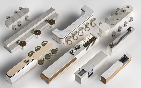 Modern dessert shop cashier console milk tea shop bar tables and chairs 3d model