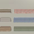 Various Colored Awnings With Striped And Solid Patterns For Exterior Use