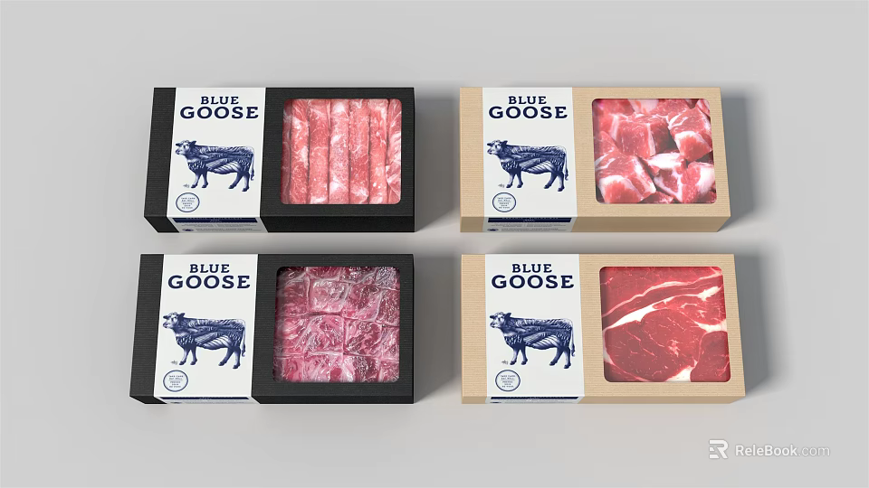 Blue Goose Ornament Decoration Set With Black And Wooden Boxes And Cow Pattern 3d model 