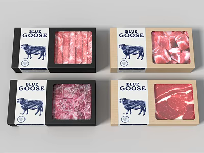 Blue Goose Ornament Decoration Set With Black And Wooden Boxes And Cow Pattern 3d model