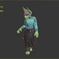Anthropomorphic Feline Character Wearing Blue Top Green Skirt And Sunglasses