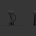 Black Curved Mechanical Components With Connecting Wires And Assembly Parts