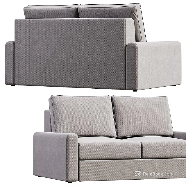 Modern Gray Fabric Two Seater Sofa With Simple Armrest And Cushioned Backrest 3d model