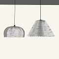 Elegant Dome and Cone Shaped Pendant Lights Featuring Textured Patterns and Warm Glow 3d model