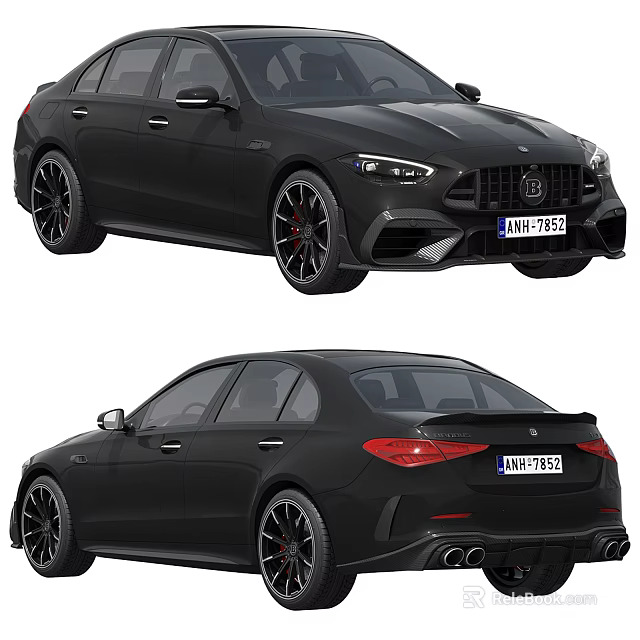 High Performance Black Sports Car With Sporty Wheels Red Brake Calipers Rear Spoiler And Exhaust 3d model 