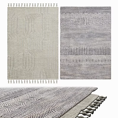 Square Rugs With Geometric Patterns Woven Textures Tassel Details Neutral And Blue Tones 3d model