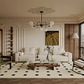 Elegant Living Room Interior Design with Beige Sofa Wooden Coffee Table and Yellow Decorative Painting