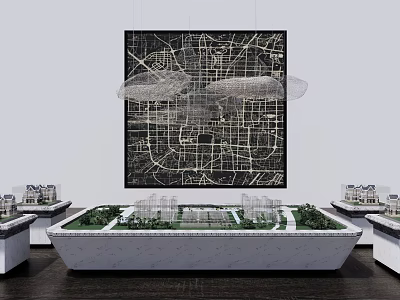 Modern Commercial Equipment Display Stand With Green Turf And Miniature Building Models On White Background 3d model