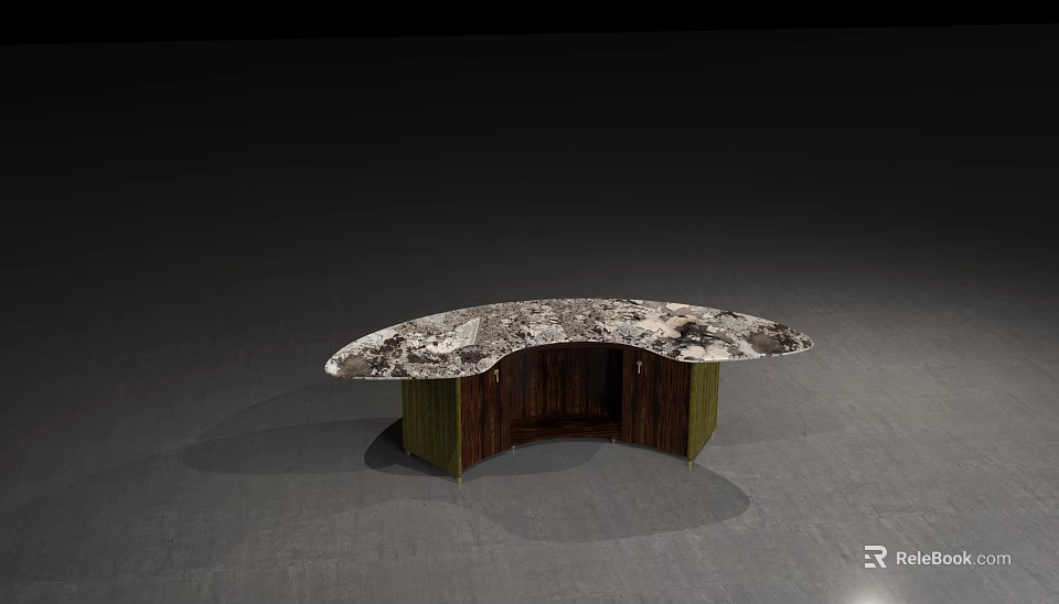 Elegant Modern Tea Table With Marble Patterned Top And Wooden Legs 3d model 