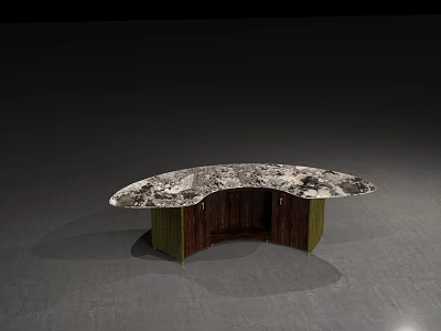 Elegant Modern Tea Table With Marble Patterned Top And Wooden Legs 3d model