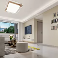 Modern Living Dining Room Interior Design With Sofa Pillows Coffee Table Yellow Gray Rug And City View