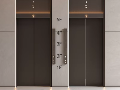 Modern Elevator Lobby Featuring Floor Level Indicators And Metal Doors 3d model
