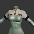 Fashionable White Top with Yellow Patterns Short Sleeves and Black Cuffs Zipper Neckline Design