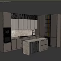 Modern Kitchen Interior With Gray Cabinets Marble Countertop Island And Built-in Oven