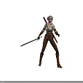 Silver White Haired Female Warrior Character Wielding Dual Swords In White Top And Studded Pants