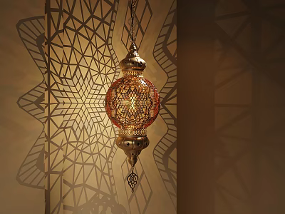 Decorative Pendant Light With Intricate Cutout Design Casting Geometric Shadow Patterns On Wall 3d model