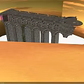 Ancient Stone Building Structure With Tall Pillars Arched Openings And Projecting Upper Section