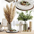 Elegant Modern Decorative Ornament Set with Plants Vases Clock Books and Home Decor
