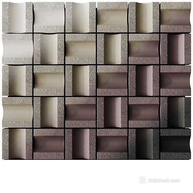 Modern Partition Wall With Textured Square Panels And Light Dark Tones 3d model 
