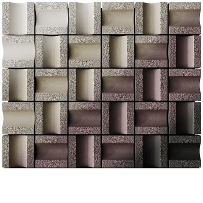 Modern Partition Wall With Textured Square Panels And Light Dark Tones 3d model