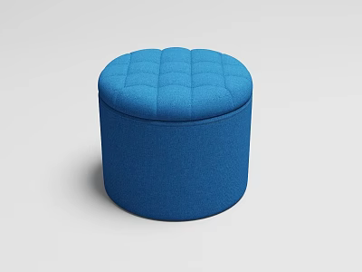 Modern Blue Upholstered Round Ottoman With Comfortable Quilted Top Design 3d model