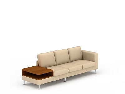 Modern Beige Sofa With Attached Wooden Side Table And Metal Legs 3d model