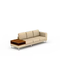 Modern Beige Sofa With Attached Wooden Side Table And Metal Legs