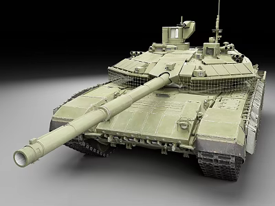 Modern Military Tank With Long Barrel Tracks And Mesh Armor Structure 3d model